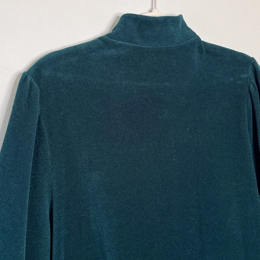 Vintage Vanity Fair Maxi Nightgown Size PL Green Velour Embroidered‎ House Dress